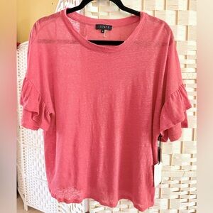 New 1. State Women's Coral Ruffle Short Sleeve Top 100% Linen Size S